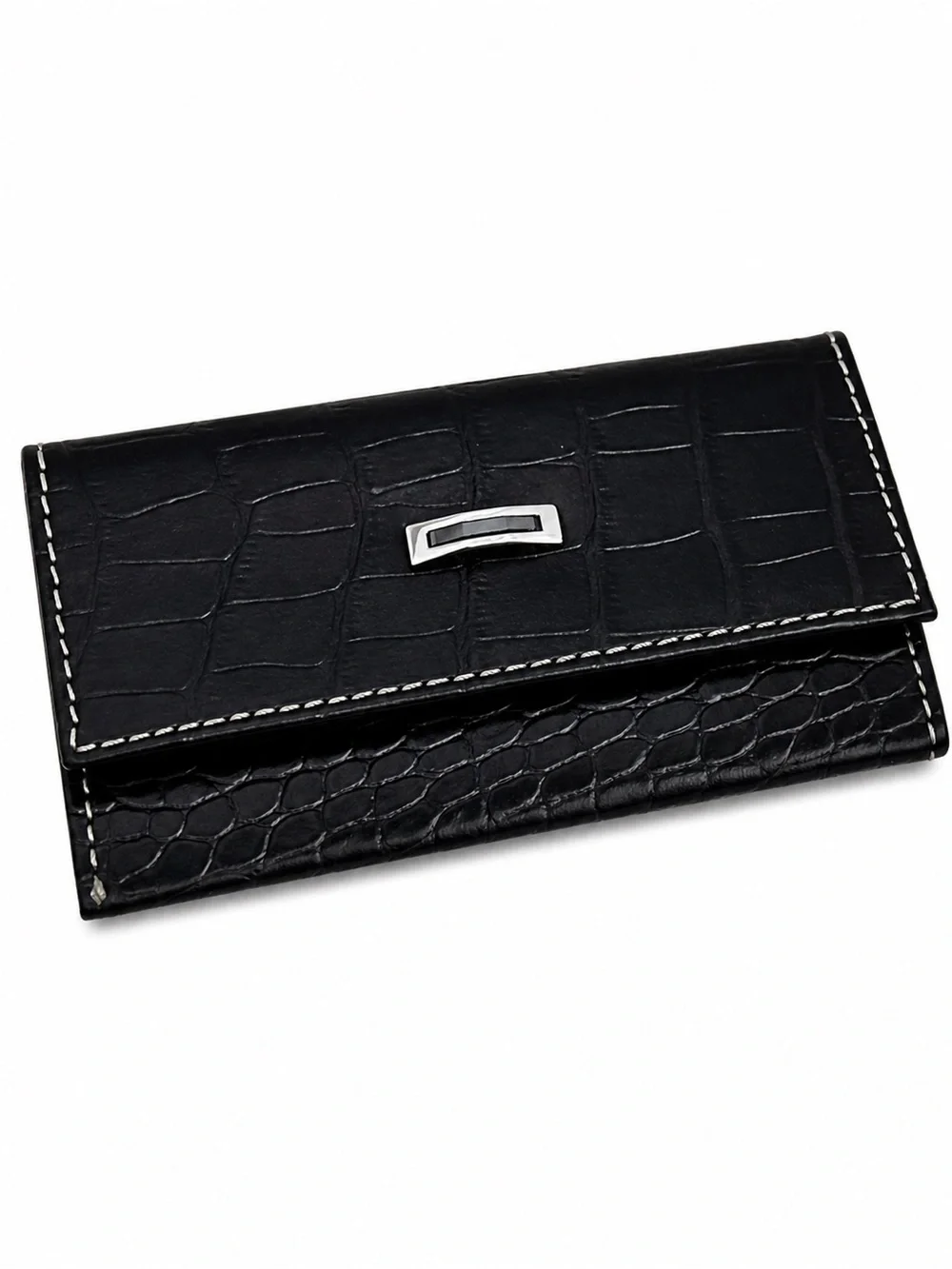 Daniel Swarovski Black Croc-Embossed Leather Wallet with Crystal EUC